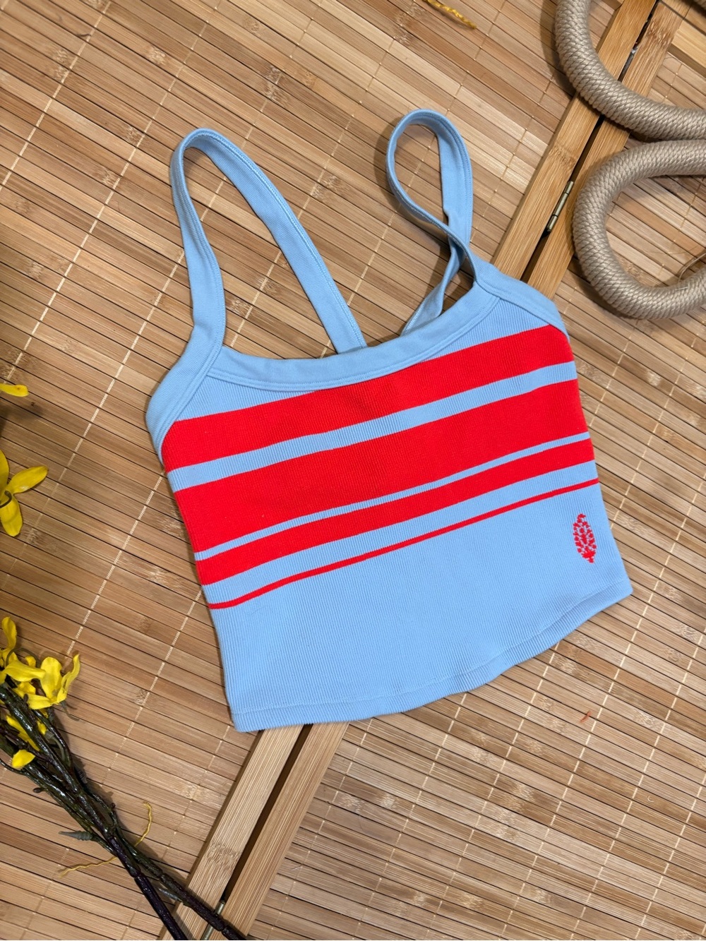 Free People Movement Blue & Red Striped Ribbed Tank Top M/L
